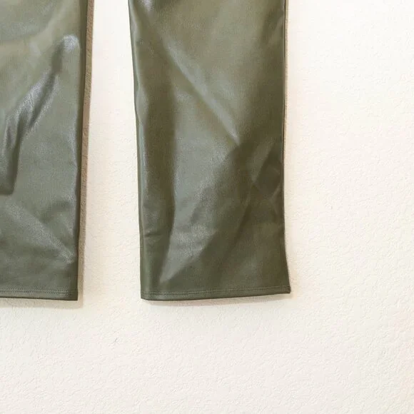 NYDJ Sculpt-Her Olive Faux Leather Straight Leg Pants Lift Tuck Women Size 4